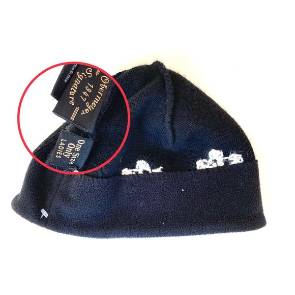 VTG Obermeyer 1947 Signature Wool Blend Embroidered Snowflakes Black Ski Cap Hat - Picture 12 of 14
